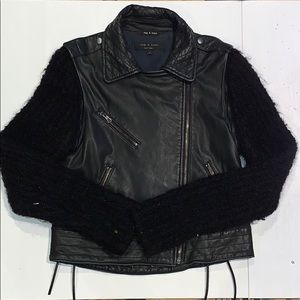 rag & bone Leather Moto Jacket with Wool Sleeves